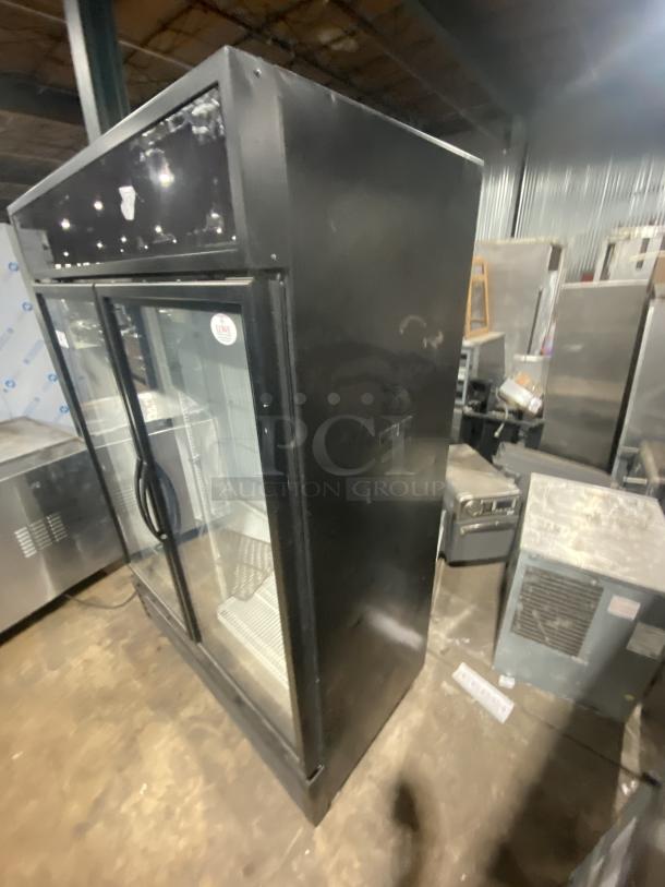 True Commercial Freezer, Model GDM-49F-HC-TSL01, black stainless steel, two glass doors, 116-208-230V, 1 Phase, SN: 9159869.