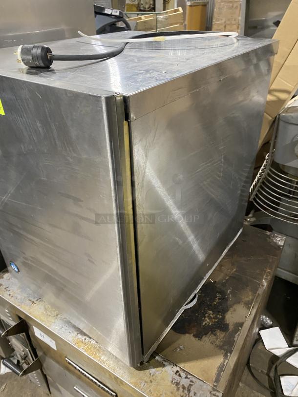 Hoshizaki KM-660MRJ commercial stainless steel ice maker, 115V 1 Phase, shown with electric cord, minor surface scratches.