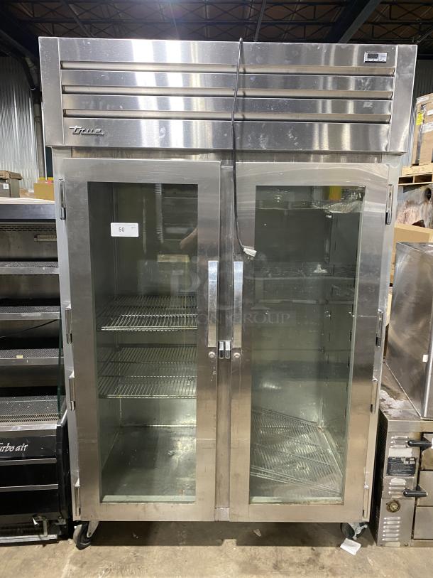 True Commercial Series STG2R-2G stainless steel refrigerator, two glass doors, used, model SN: 7447544, 115V.