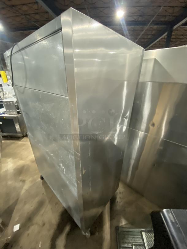 True STG2R-2G stainless steel refrigerator, 2 glass-door reach-in, commercial series, 115V, 60Hz, good condition.