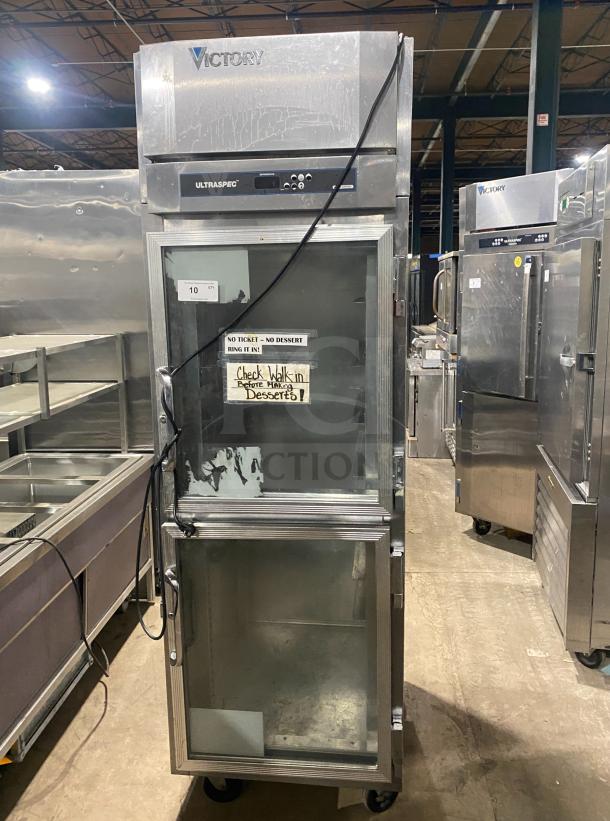 Victory UltraSpec Series Refrigerator, model RSA-1D-S1-HD-SPEC121, with 2 half-height doors on casters, 115V, 1 phase, SN: 11713785.