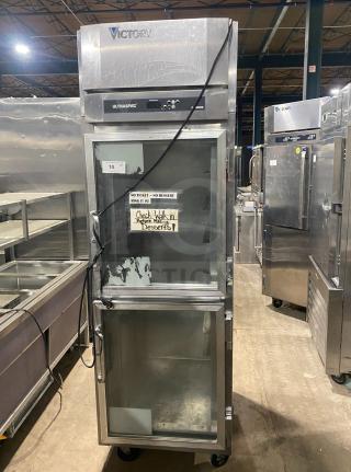 Victory UltraSpec Series Refrigerator, model RSA-1D-S1-HD-SPEC121, with 2 half-height doors on casters, 115V, 1 phase, SN: 11713785.