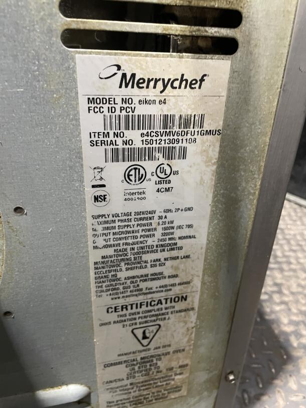 MerryChef Eikon E4 rapid cook oven, stainless steel, EasyTouch touchscreen, electric 208/240V, SN: 1501213091108.