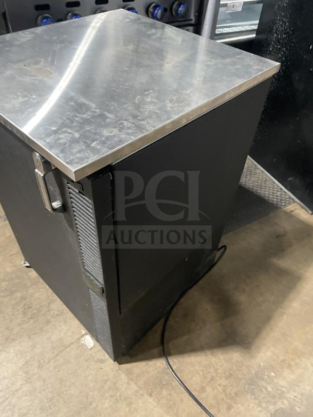 Glastender F1SB24 Commercial Black Cooler/Refrigerator with stainless steel top. Used, 120V, 1 phase, SN: 290200666.