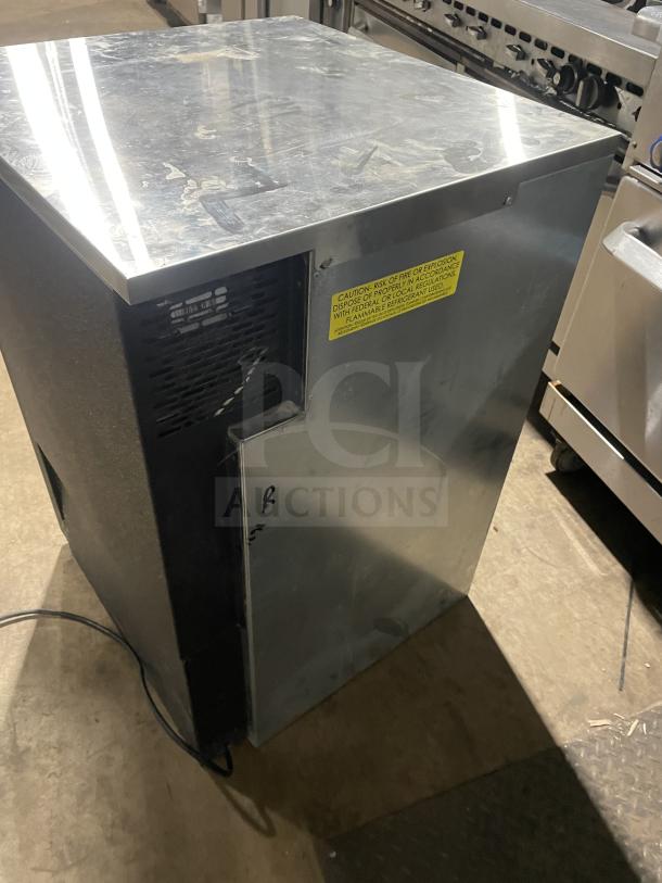 Glastender F1SB24 commercial steel cooler and glass froster; single section, black exterior, with caution label; 120V, 1 phase.