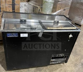 Arctic Air AUB50RZ stainless steel bottle cooler with dual lids, model H20039388. Used condition, on casters, 115V, 60HZ.