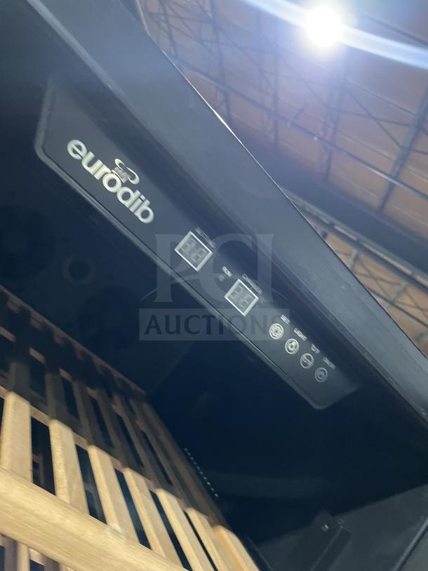 Eurodib USF-1688 commercial wine cooler, digital control display, single door, wooden shelves, excellent condition.