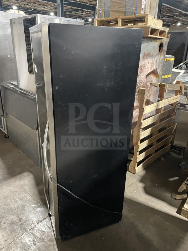 Eurodip USF-168S commercial wine cooler with single door, black exterior, 110/120V, in used condition. Visible wire.