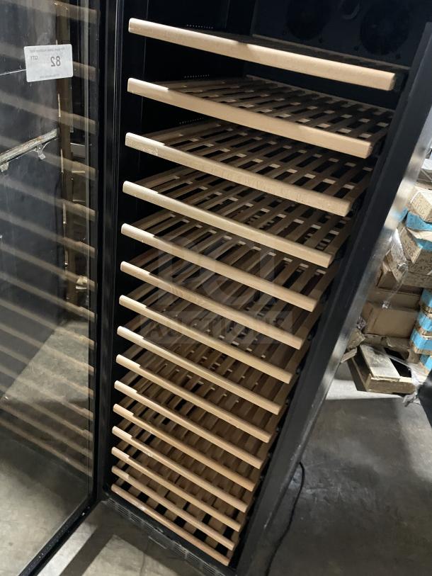 Eurodip USF-168S single door wine cooler, wood shelves, 110/120V, model USF-168S, excellent condition, label indicates QTY 82.