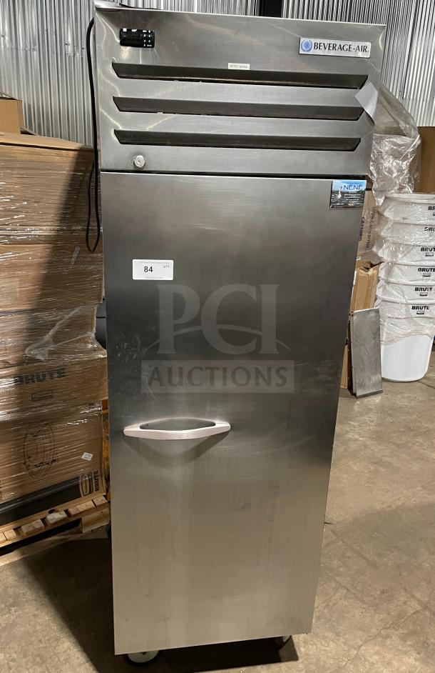 Beverage Air TMR1HC-1S stainless steel undercounter refrigerator, single door, poly coated rack, on casters, 115V, 1 phase.