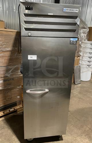 Beverage Air TMR1HC-1S stainless steel undercounter refrigerator, single door, poly coated rack, on casters, 115V, 1 phase.