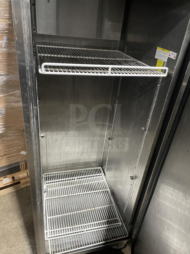 Beverage Air TMR1HC-1S stainless steel undercounter refrigerator, with poly-coated rack, on casters, good condition.