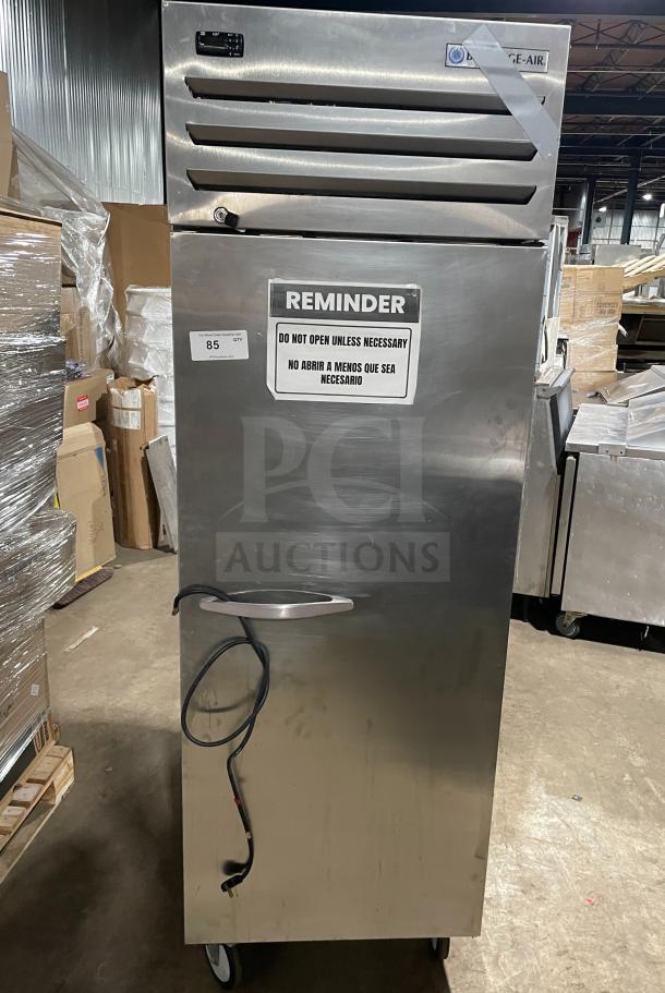 Beverage Air TMR1HC-1S stainless steel single door reach-in refrigerator, 115V, single phase, poly coated rack, on casters.