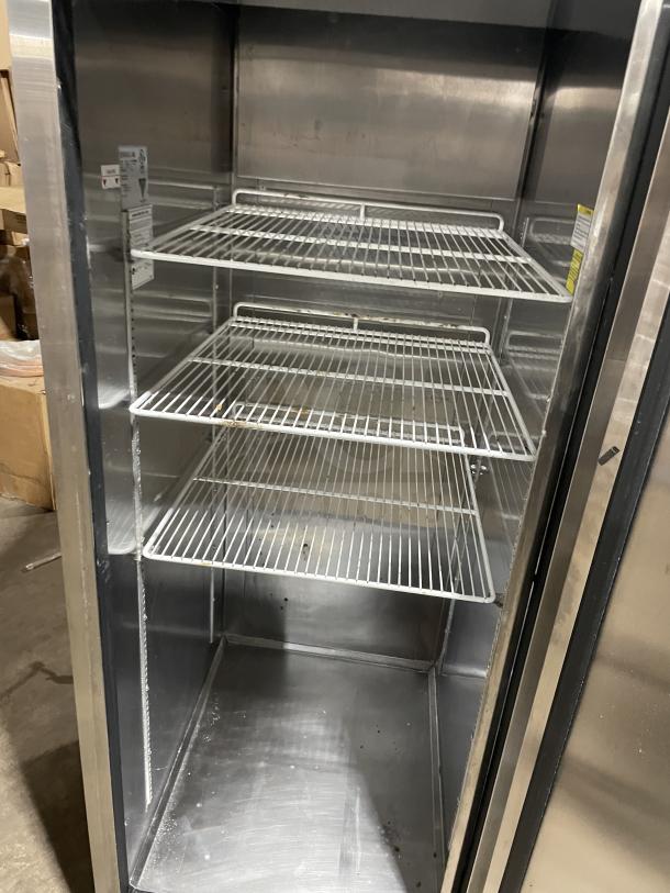 Beverage Air stainless steel single door refrigerator, Model TMR1HC-1S, with poly coated racks, on casters, 115V.