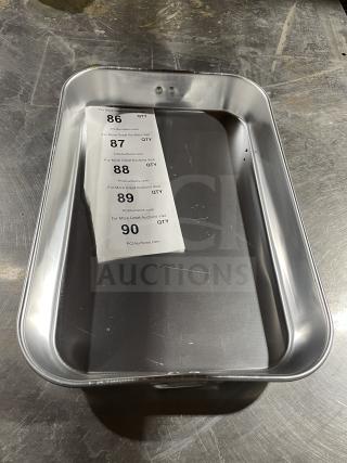 Winco Commercial Stainless Steel Bake Pan in excellent condition, features smooth finish and durable construction. Auction tags visible.