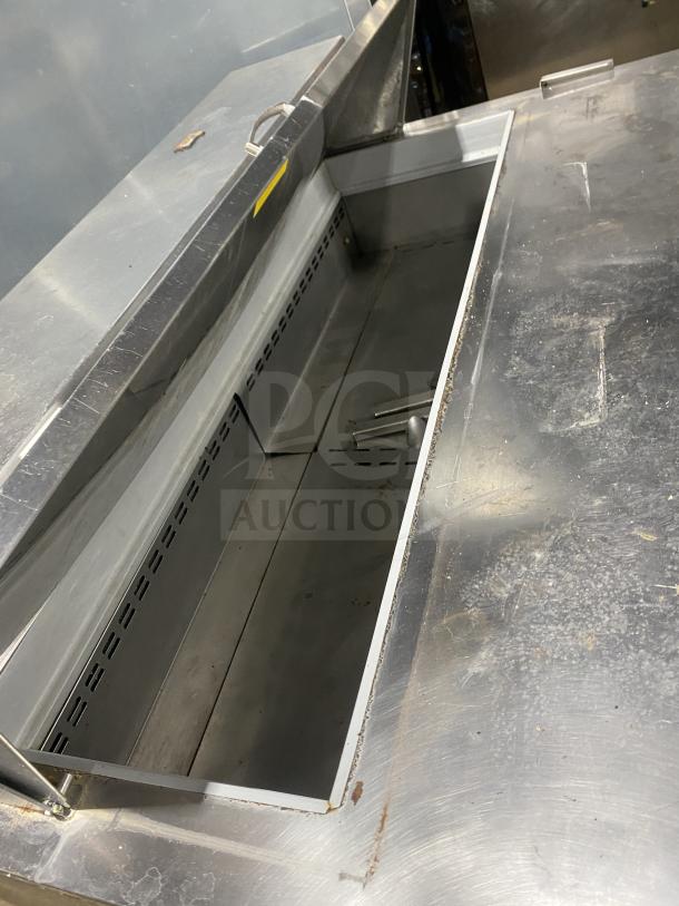 Asber stainless steel 2-door refrigerated bain marie style salad prep table on casters, used condition.