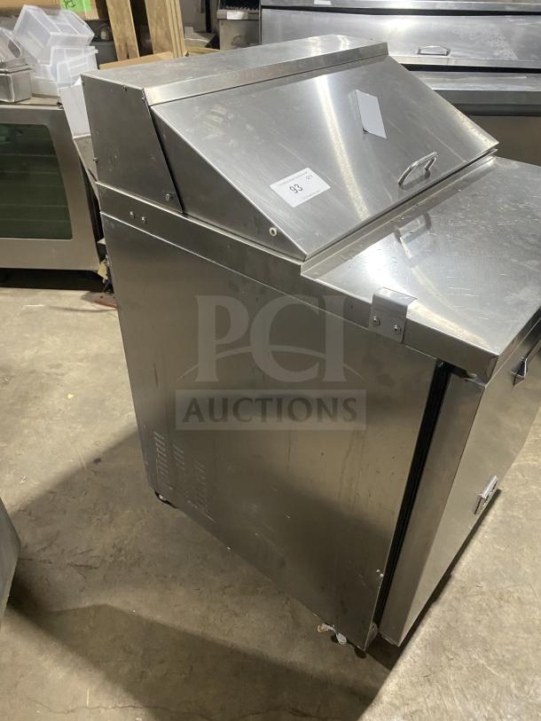 Kelvinator Commercial Stainless Steel Refrigerated Bain Marie Prep Table, Model KCHST278, on casters with wired rack.