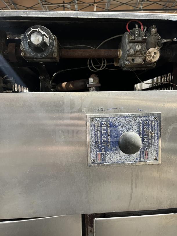 Bakers Pride Y600/602 gas pizza oven, stainless steel, double-stacked, control panel, used condition, model Y602.