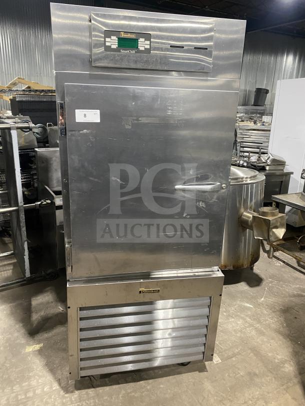 Traulsen RBC100 stainless steel blast chill freezer on casters, model SN: T09031K05, 208-230 V, 1 phase, commercial use.