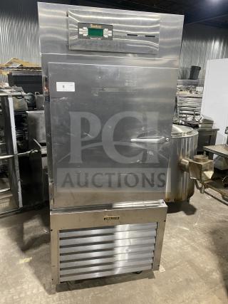 Traulsen RBC100 stainless steel blast chill freezer on casters, model SN: T09031K05, 208-230 V, 1 phase, commercial use.