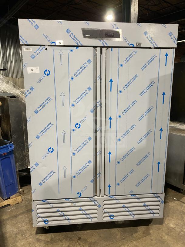 Kutano KUTF 2 SS stainless steel reach-in freezer with 2 doors, new condition. Model: KUTF 2 SS, SN: 8103206950, 115V, 1 Phase.
