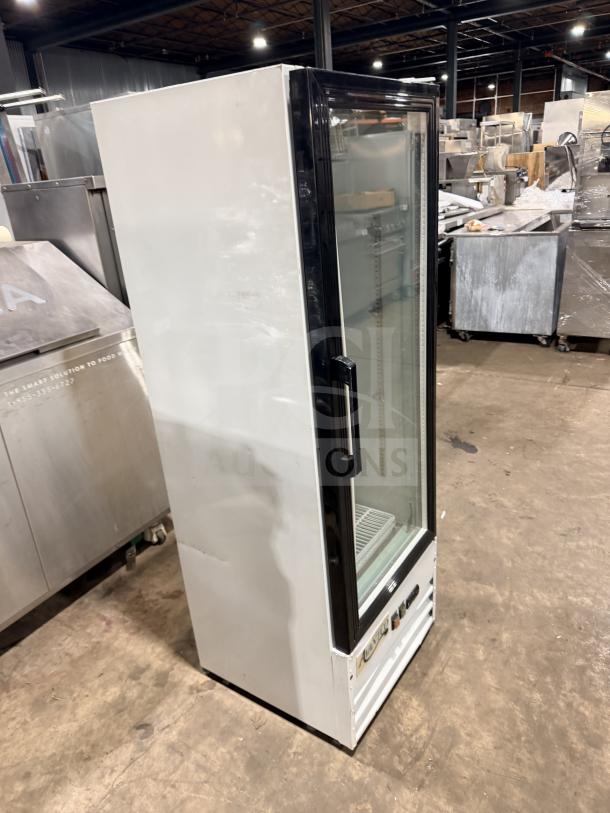 Avantco glass door reach-in cooler, model 178GDC10HCW, with poly-coated racks, 115V, 1 phase, in used condition.