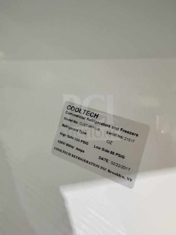 Cool Tech 4 Door Cooler, Model CUST96PGR, Serial 21517. High: 260 PSIG, Low: 88 PSIG, 120V, Remote Compressor, 1 Phase.