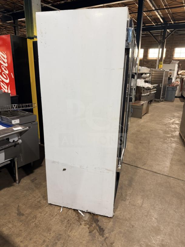 Cool Tech 4-door reach-in cooler, Model CUST96PGR, Serial 21517, 120V, 1-phase, no compressor, visible side view.