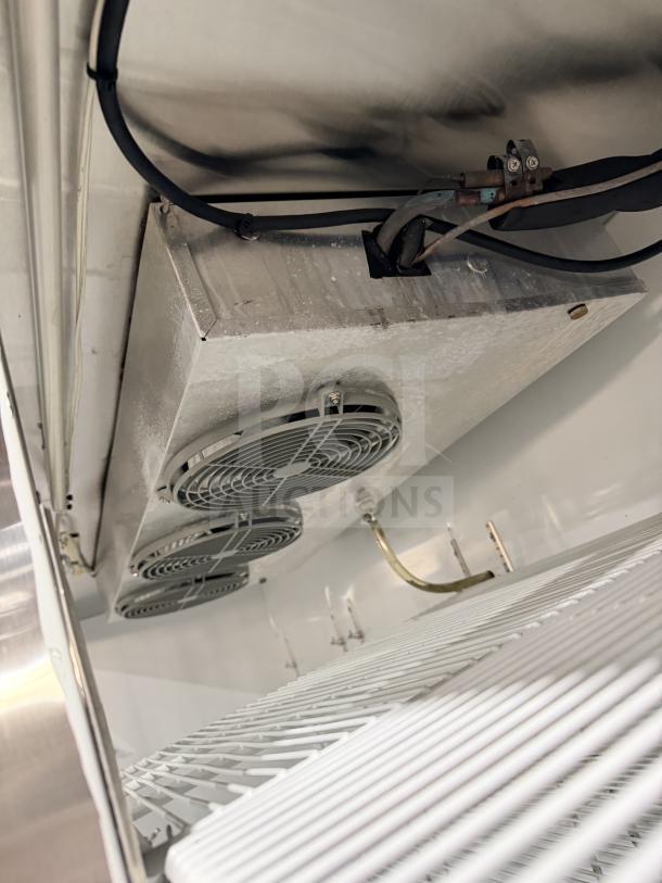 Cool Tech 4 Door Reach-In Cooler, Model CUST96PGR, no compressor, 120V, 1 Phase, interior fan detail shown.