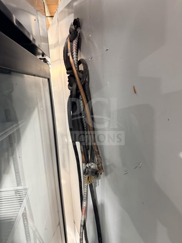 Cool Tech CUST96PGR commercial cooler with four doors, 120V, 1 Phase, remote compressor setup, serial 21517, shown in side view.