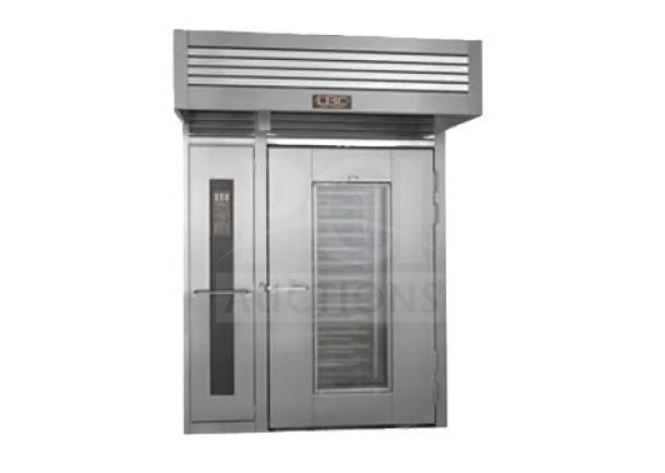 BRAND NEW LBC LRO-2G6-N-70 commercial natural gas rack oven, visible control panel, minor scratches, ideal for high-volume baking.