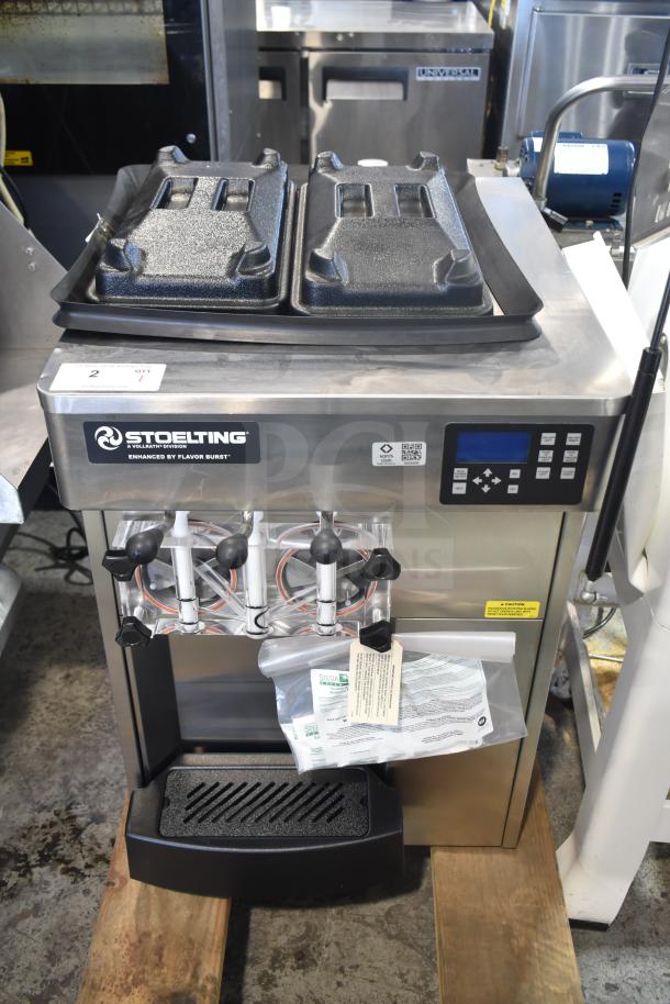 2025 Stoelting F131-38I2-SAMS commercial countertop 2-flavor twist soft serve ice cream machine, stainless steel finish.