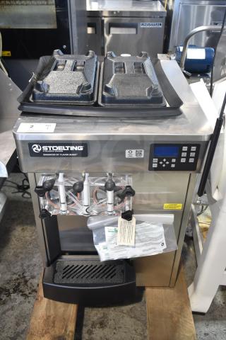 2025 Stoelting F131-38I2-SAMS commercial countertop 2-flavor twist soft serve ice cream machine, stainless steel finish.