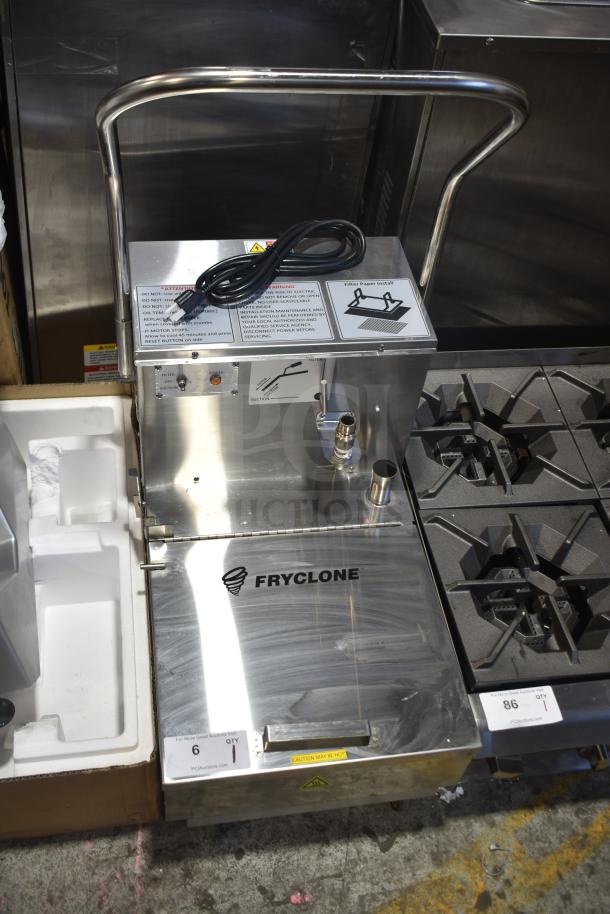 Brand new Fryclone 55 lb. low-profile portable fryer oil filter machine, 2-way pump, 120V, 1 phase, stainless steel.