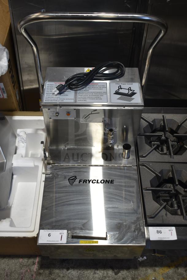 Brand new Fryclone 55 lb. Fryer Oil Filter Machine, low-profile, scratch and dent, 2-way pump, 120V, 1 phase.
