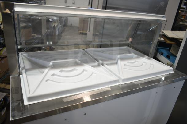 Brand new Avantco 178CPW47HC 47 1/8" Deluxe Ice Cream Dipping Cabinet, white, holds 8 tubs, scratch and dent condition.