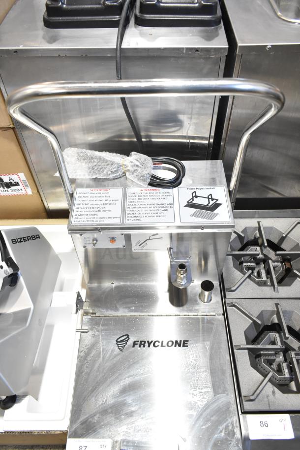 BRAND NEW Fryclone 259OFM55 55 lb. portable fryer oil filter machine. Low-profile, scratch and dent, with 2-way pump, 120V.