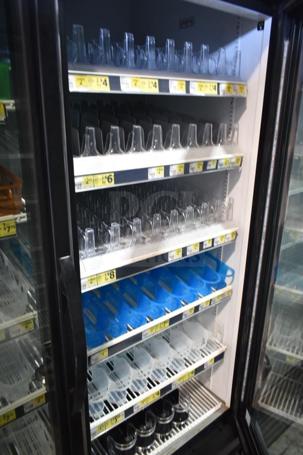 2019 True GDM-49-HC commercial cooler merchandiser, 2-door, shelves with dividers, 115 volts, 1 phase, clean condition.