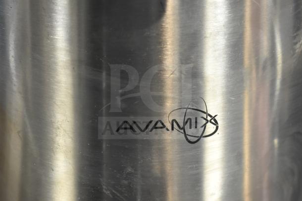 AvaMix 928JE700 Continuous Feed Juice Extractor, stainless steel, brand engraving visible, minor scratches.