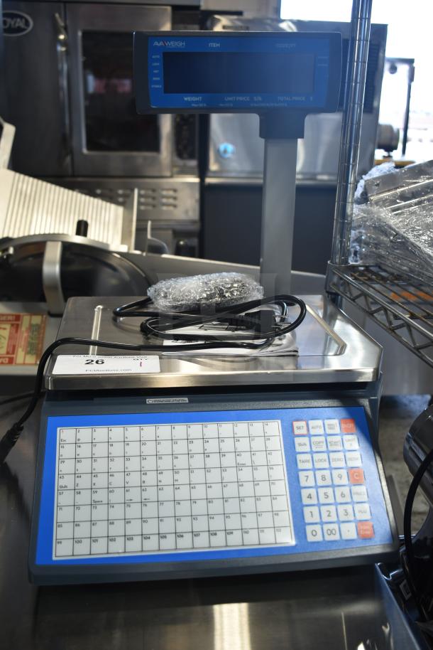 AvaWeigh 334PCSP30T thermal label printing scale with tower, 30 lb capacity, brand new scratch and dent, legal for trade.