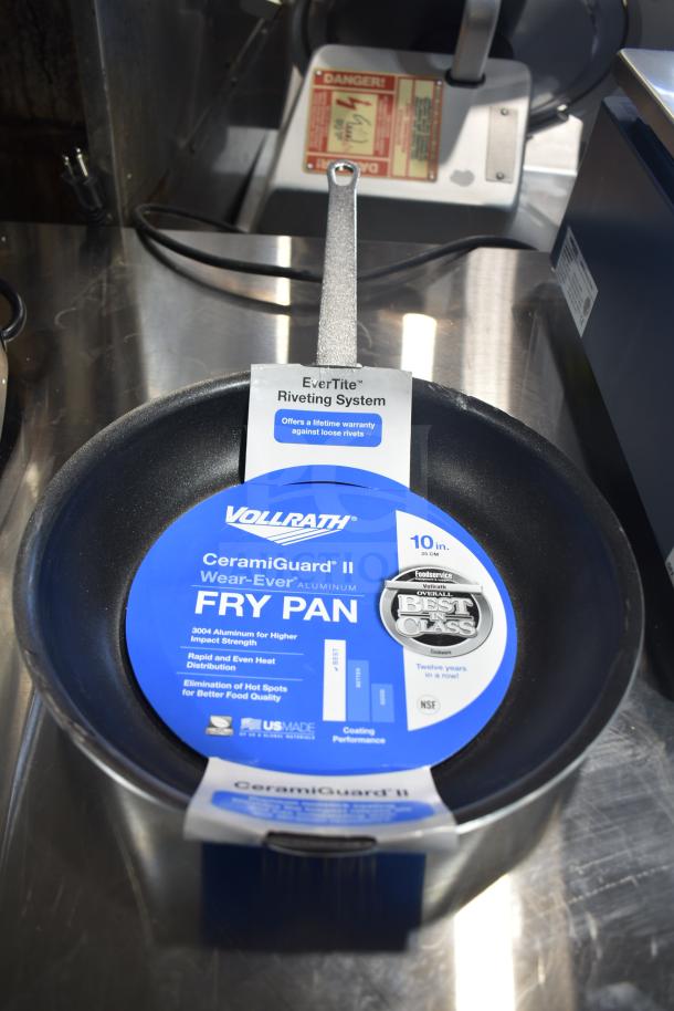 Vollrath Z4010 10" aluminum non-stick fry pan, CeramiGuard II, blue cool handle, new, with EverTite warranty tag.