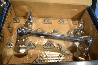 BRAND NEW SCRATCH AND DENT! T&S B-0230-CR-LN wall-mounted pantry faucet base, 8" adjustable centers, Cerama cartridges.