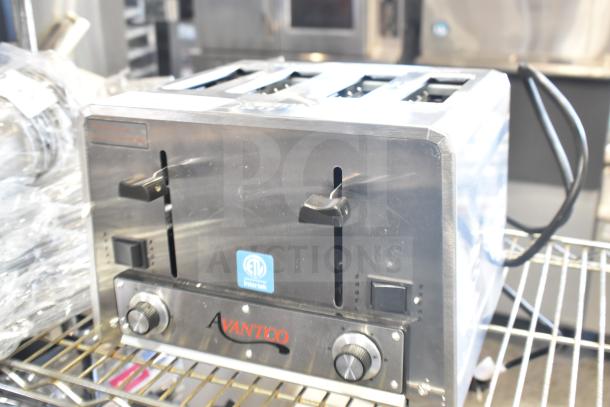 Brand new Avantco 184THD27208 4-slice commercial toaster, medium-duty, wide 1.5" slots, 208V, with scratch and dent.