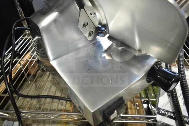 Brand new Backyard Pro MS-106119A 9" manual gravity feed meat slicer with blade sharpener, 120V, 1 Phase.