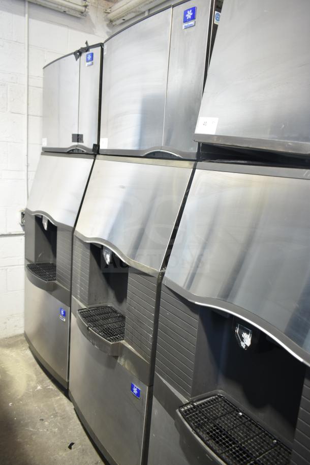 Manitowoc commercial ice machine with hotel ice dispenser, silver finish, 115 volts, 1 phase, in good condition.