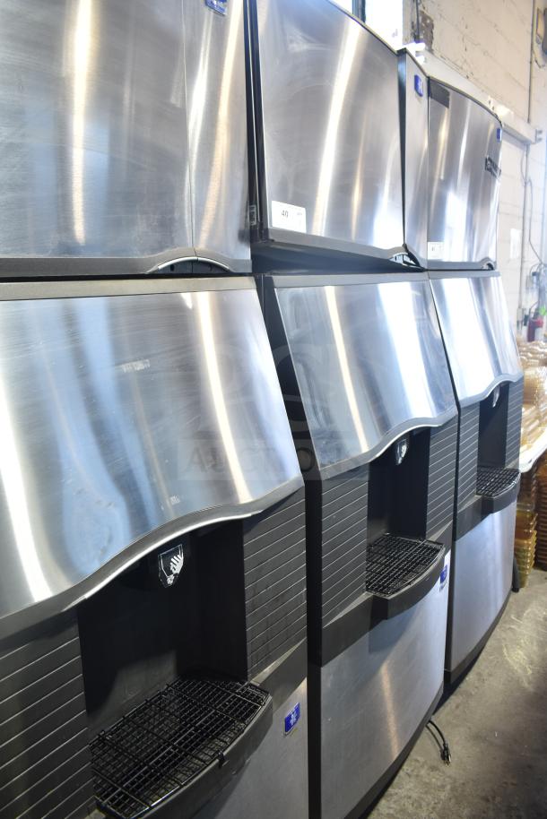 Manitowoc Commercial Ice Machine Head on Dispenser; shiny metal finish; 115 volts, 1 phase; appears in good condition.