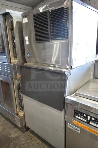 Hoshizaki KML-032-HH commercial ice head on ice bin, stainless steel, 208-230V, 1 phase, shows light use.