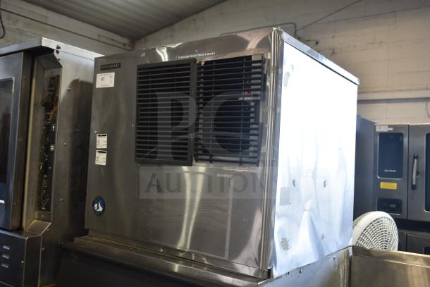 Hoshizaki KML-032-HH Commercial Ice Head on Ice Bin, 208-230V, 1 Phase. Stainless steel, used condition. Hoshizaki logo visible.