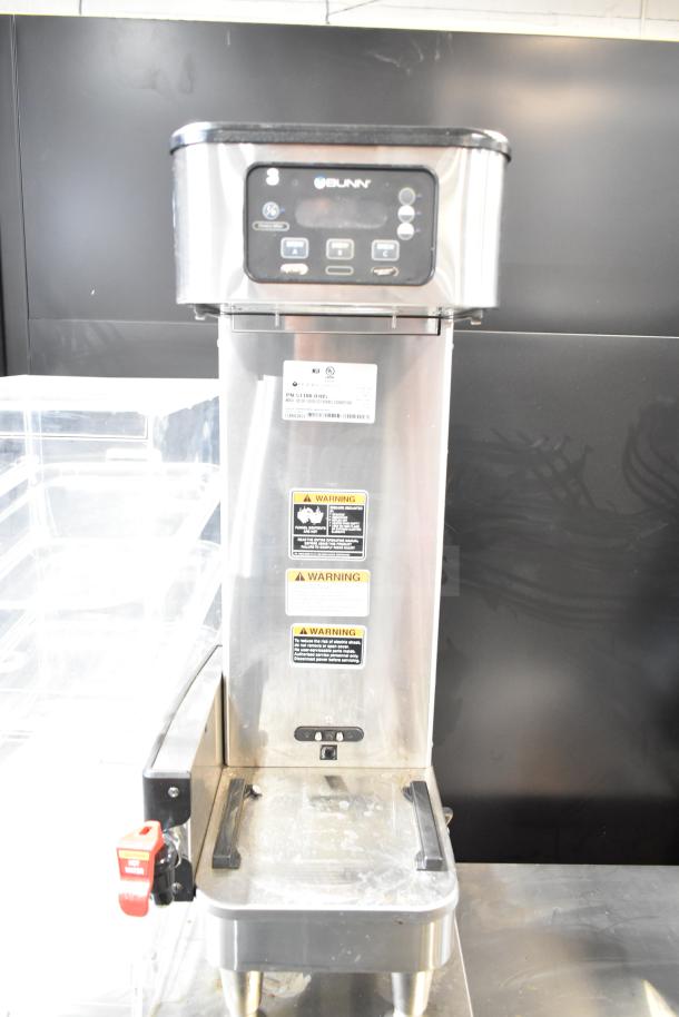 2019 Bunn ICB SH Commercial Iced Tea Machine, stainless steel, 120/208V, 1 phase, visible warning labels and brand logo.