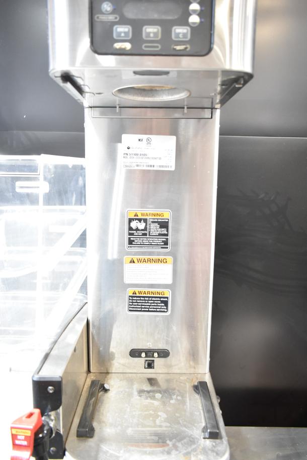 2019 Bunn ICB SH commercial iced tea machine, stainless steel, 120/208V, 1 phase, warning labels, clear controls.